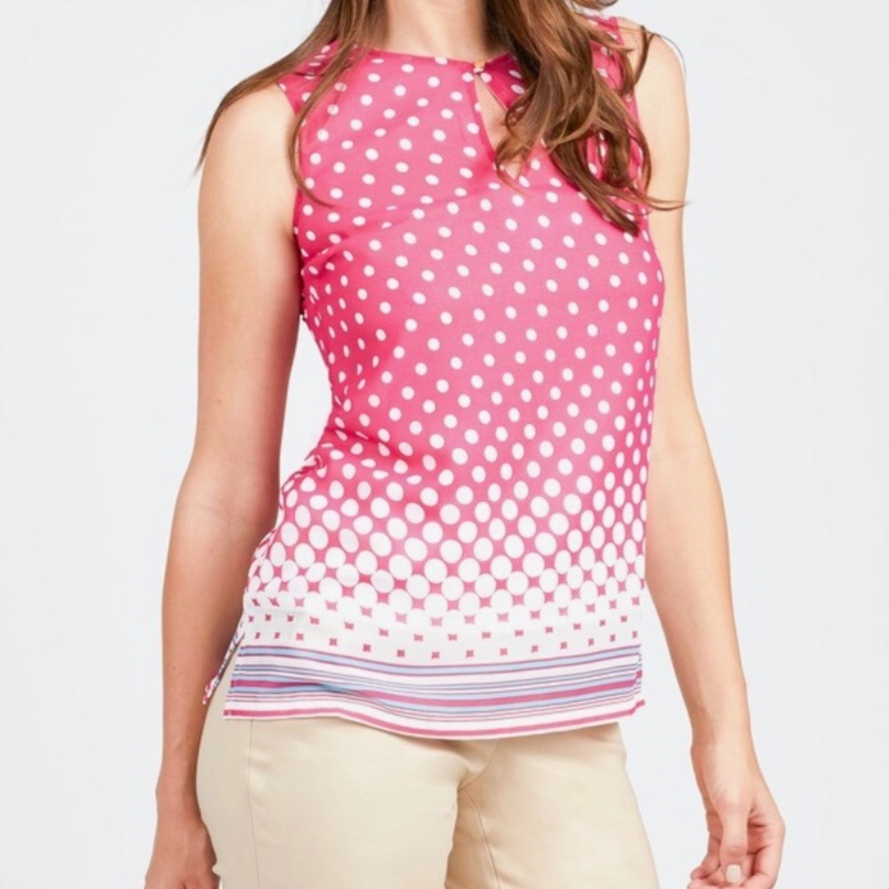 Ava polka dot keyhole front sleeveless blouse border print